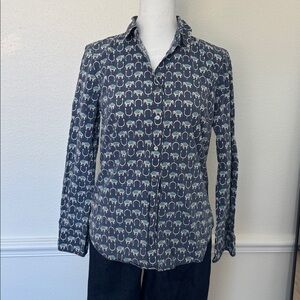 J. Crew Blue Elephant Block Print Button Down Shirt